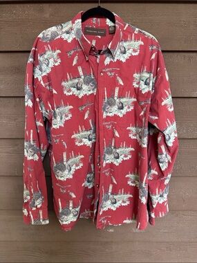 Woodland Trail Vintage Red Turkey Printed Button-Down Shirt size XXL